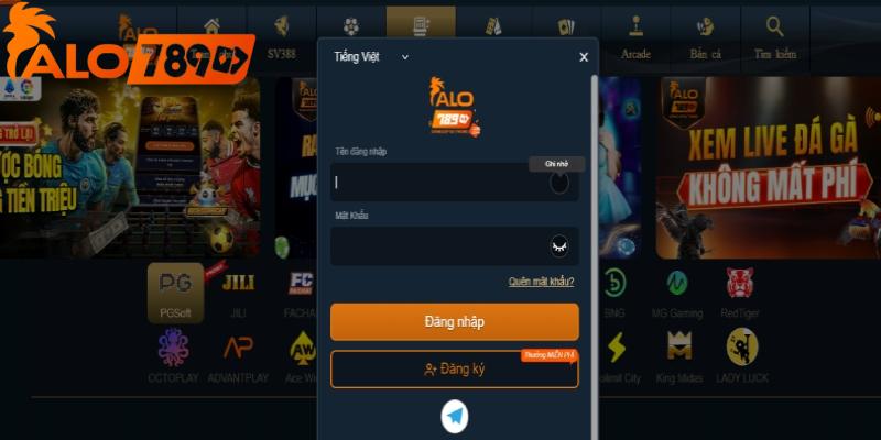 Click ô đăng nhập ALO789, rồi điền thông tin theo mẫu
